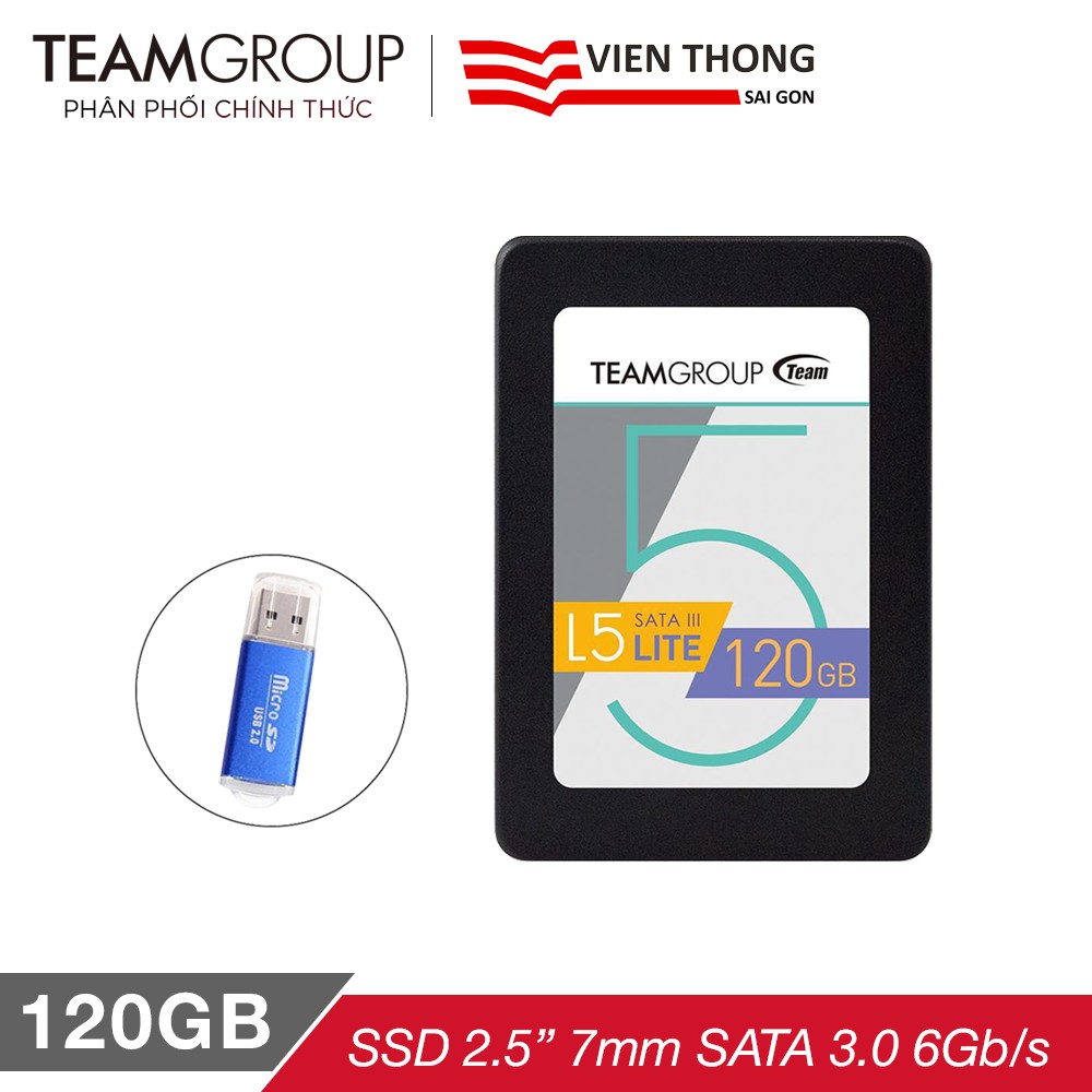 Ổ cứng SSD Team Group L5 LITE 120GB 2.5&quot; Sata III (Bảo hành 3 năm đổi mới) tặng đầu đọc thẻ - Hãng phân phối chính thức