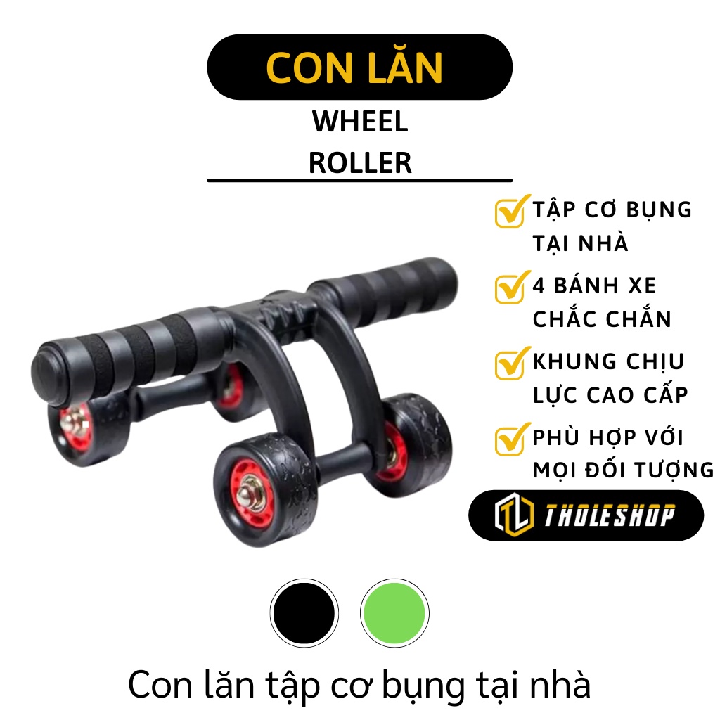 Con Lăn Tập Cơ Bụng - Dụng Cụ Tập Thể Thao Tại Nhà, Con Lăn 4 Bánh Tặng Kèm Thảm 3247