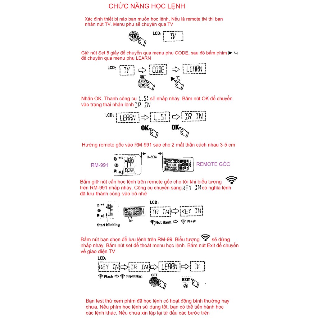 REMOTE ĐIỀU KHIỂN ĐA NĂNG HỌC LỆNH CHUNGHOP RM-991 TẶNG PIN