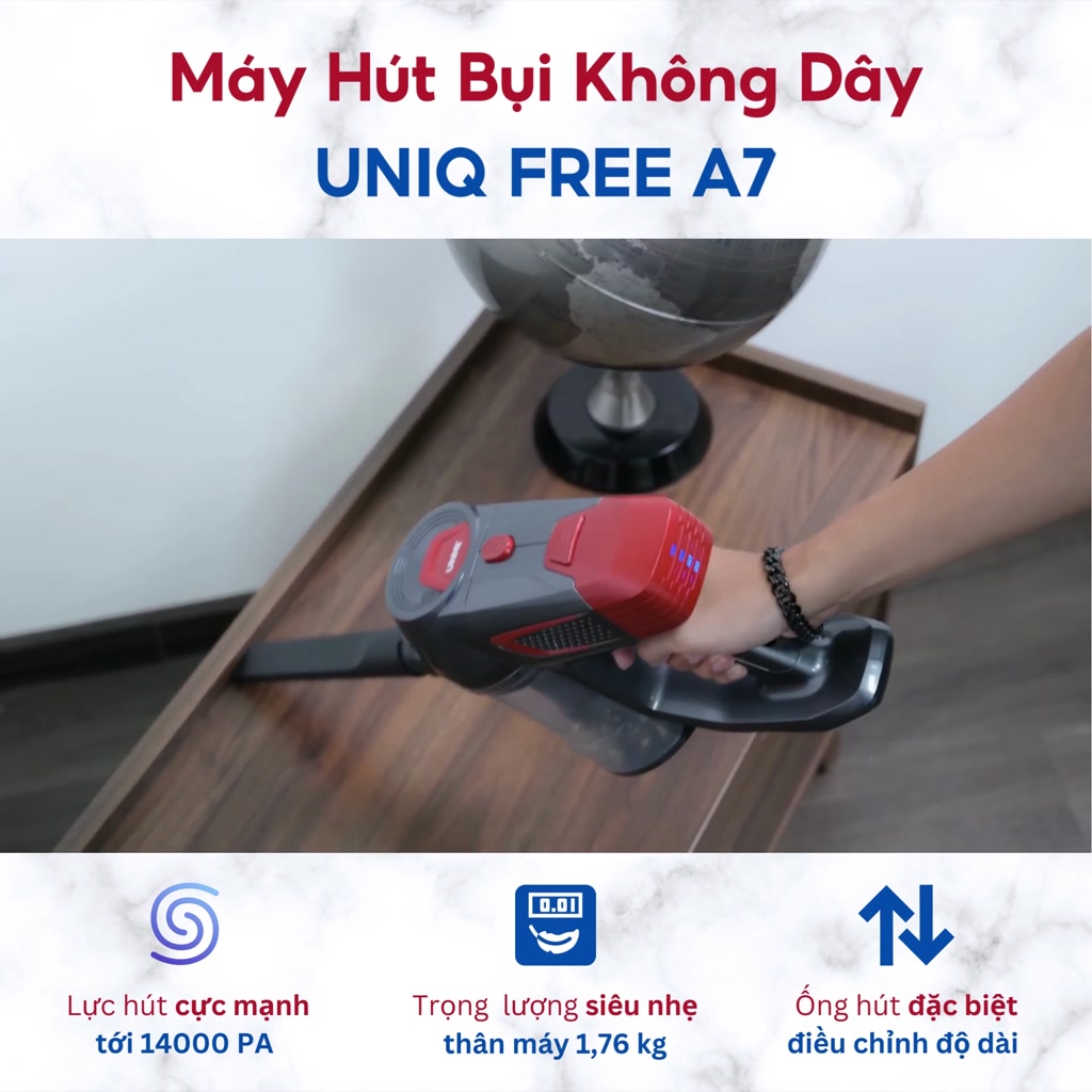 Máy Hút Bụi Cầm Tay Không Dây UNIQ Free A7 Đa Năng Gia Đình Mini Pin Sạc Hút Giường Đệm Nệm Sofa Xe Hơi Lực Hút Mạnh | BigBuy360 - bigbuy360.vn