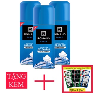 Bộ 3 chai bọt cạo râu Romano Force 175ml+Tặng 10 gói dầu gội Romano