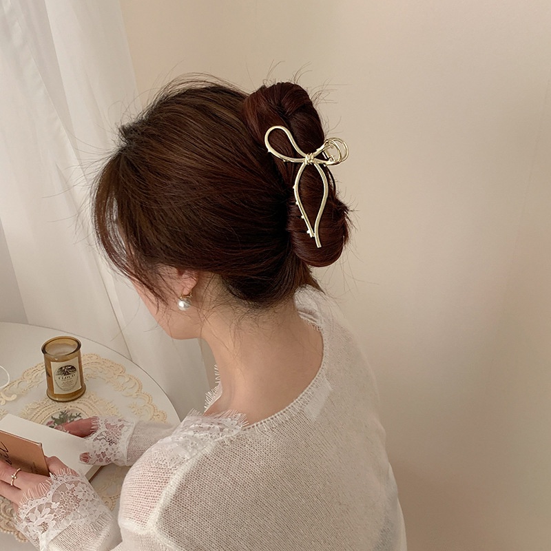 Kẹp Tóc Càng Cua Lớn Màu Trơn Đính Nơ Dễ Thương Thời Trang Cho Nữ
