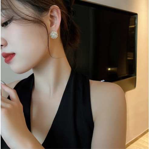 Bông tai hoa trà đính hạt bông tai đinh tán nữ phong cách Hàn Quốc siêu xinh shop Phụ Kiện Tiên Tiên