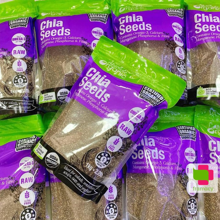 Hạt chia hữu cơ Absolute Organic Chia Seeds, Úc (1kg) hỗ trợ làm đẹp, da mịn màng, khỏe mạnh cho mọi lứa tuổi