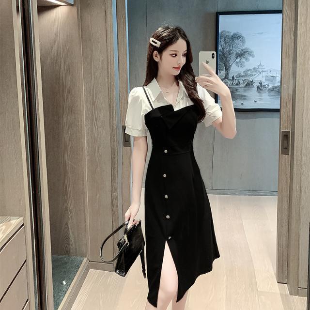 Đầm đen dài qua gối ôm eo xẻ tà thời trang mùa hè cho nữ