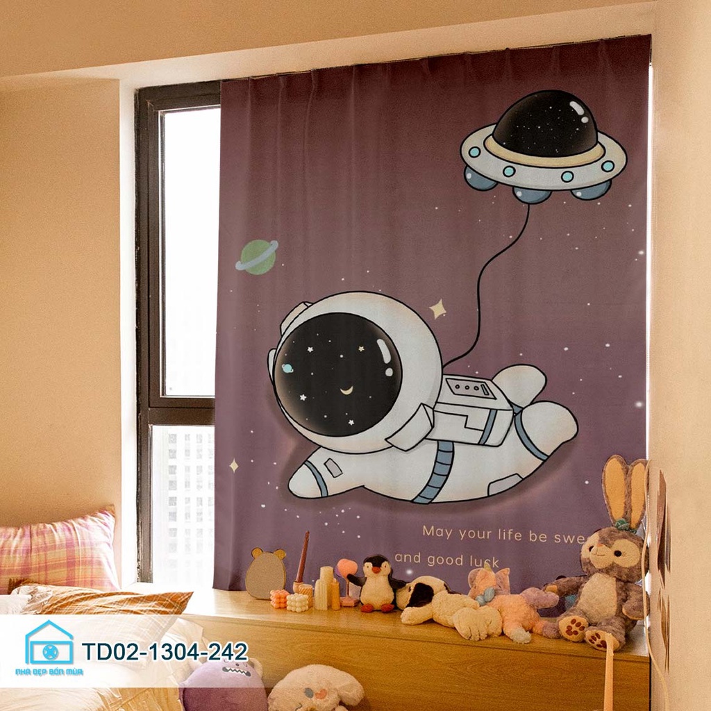 Rèm cửa dán chống nắng tien loi tường phi hành gia 2 Tín Phát Decor, rèm cửa sổ du hành vũ trụ độc đáo 2