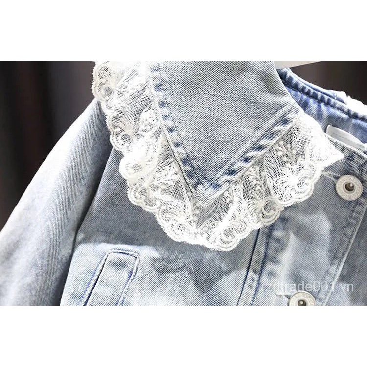 Áo khoác jean viền ren thời trang xinh xắn cho bé gái