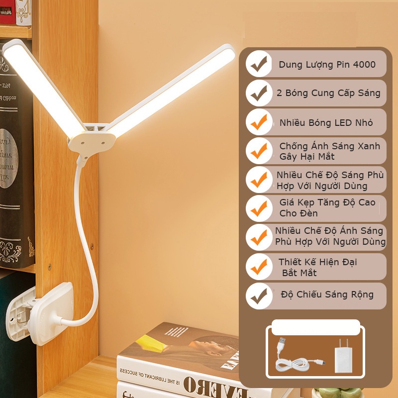 Đèn LED Để Bàn Học Bàn Làm Việc KUNBE Thiết Kế Sáng Tạo Với 2 Thanh Led Rời, Lắp Đặt Linh Hoạt, Tiết Kiệm Không Gian