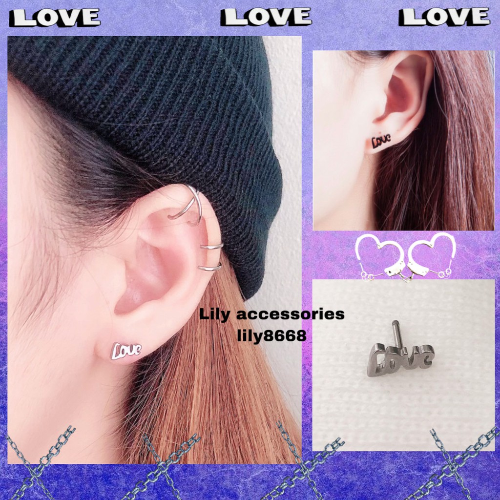 LOVE Earring khuyên tai titan chữ LOVE không gỉ không đen không dị ứng nam nữ