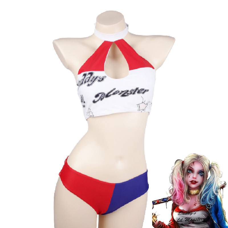 swiming Set Harley Quinn Cosplay Costume Sexy Swimwear Set Halloween  Carnival Two Piece