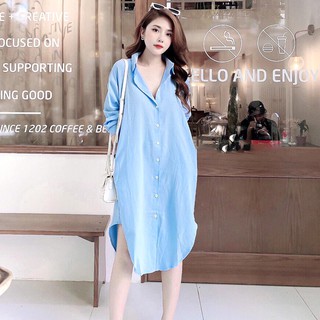 Đầm sơ mi đũi dáng suông SLINEN, chất vải thô đũi mềm mát, form suông không kén dáng.