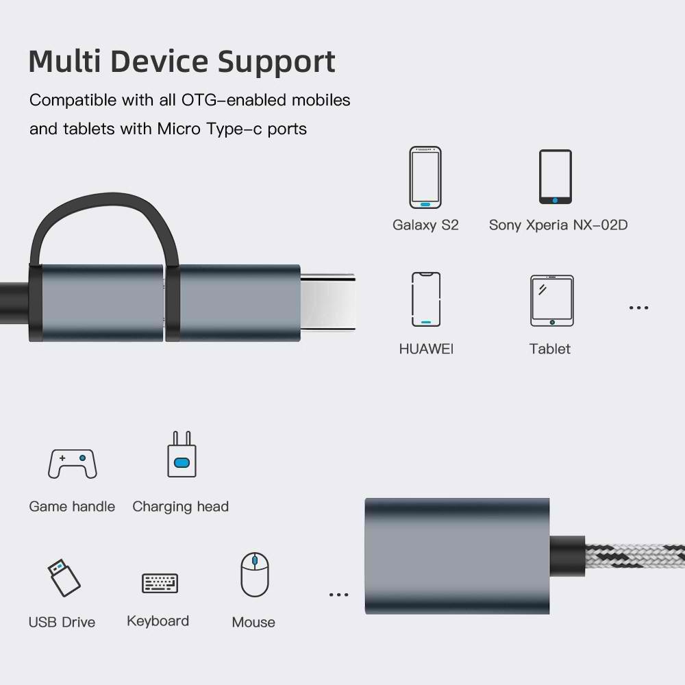 Dây Cáp Sạc 2 Trong 1 Loại c android otg usb Dành Cho Di Động Và Máy Tính Bảng otg