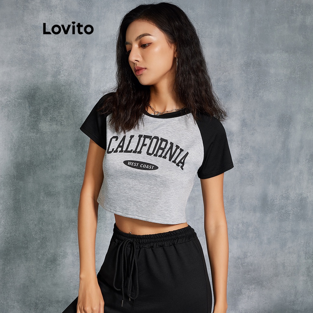 Lovito Áo Thun Lửng Tay Raglan In Chữ L20D1115