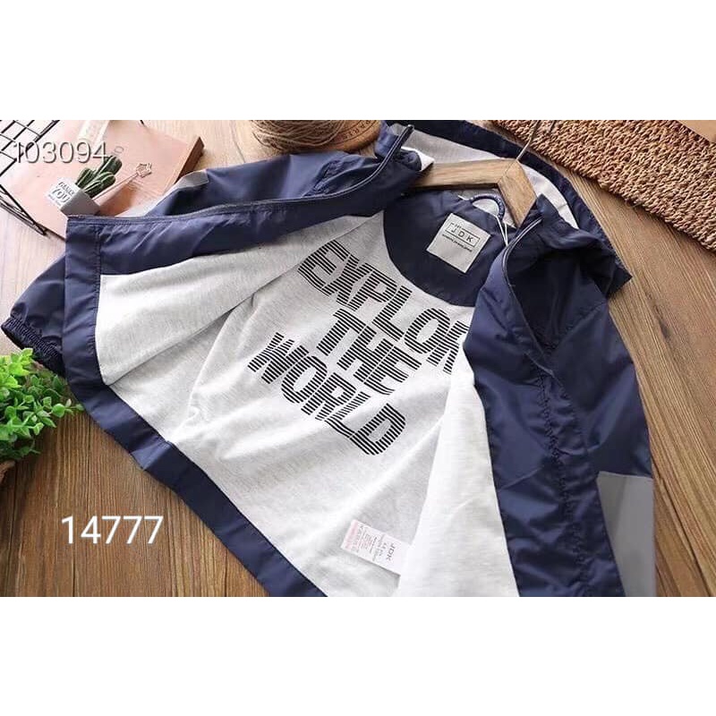 Aó khoác gió bé trai  kéo khóa có mũ JDK