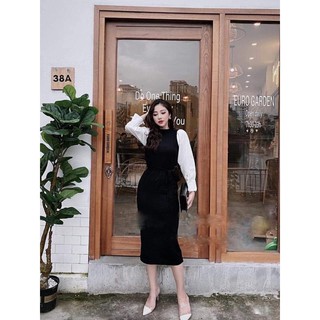 Váy pha tay trắng đen be dành cho nữ