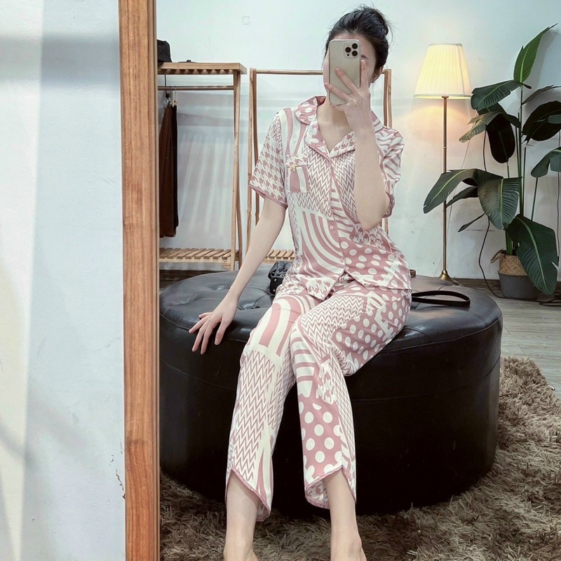 BỘ PIJAMAS LỤA HOẠ TIẾT HÀNG THIẾT KẾ CAO CẤP