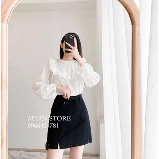 Set áo sơ mi cổ nơ mix chân váy