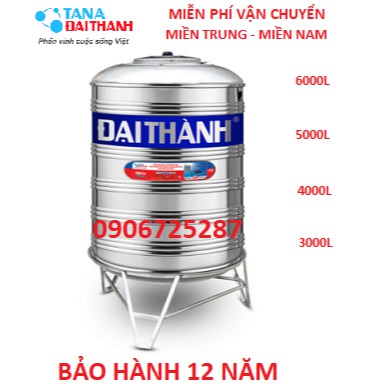 Bồn nước 3000L-6000L inox304 Đại Thành đứng, bảo hành 12 năm