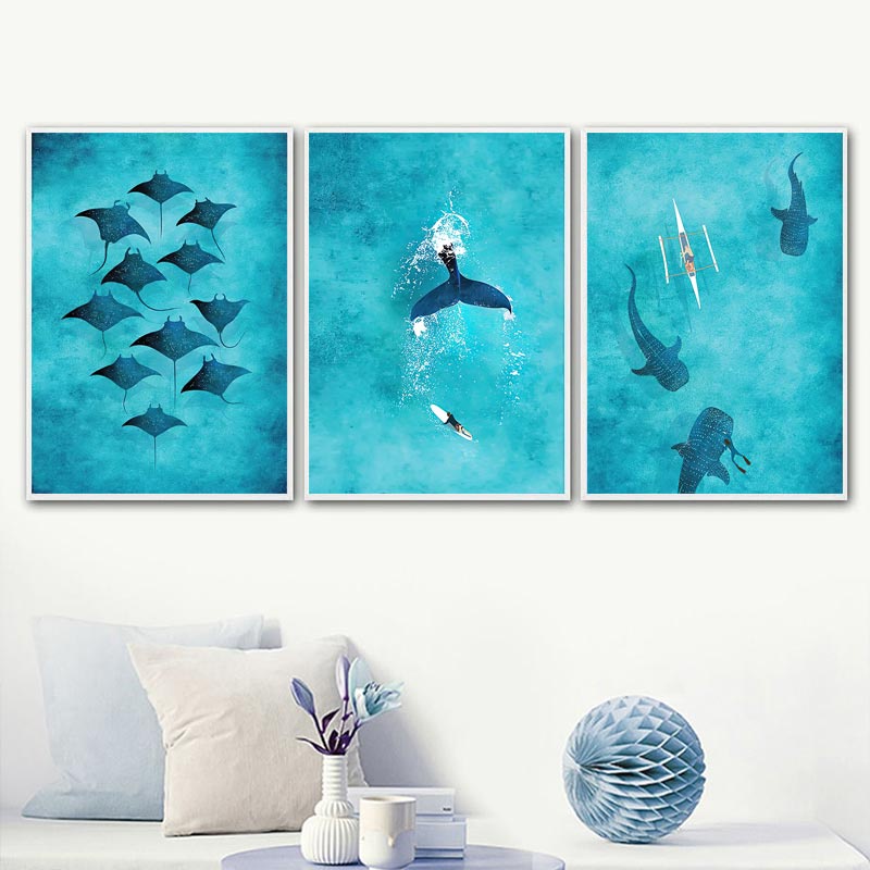 Tranh Vải Bạt Treo Tường In Hình Cá Voi / Cá Voi / Lướt Sóng Trang Trí Nhà Cửa