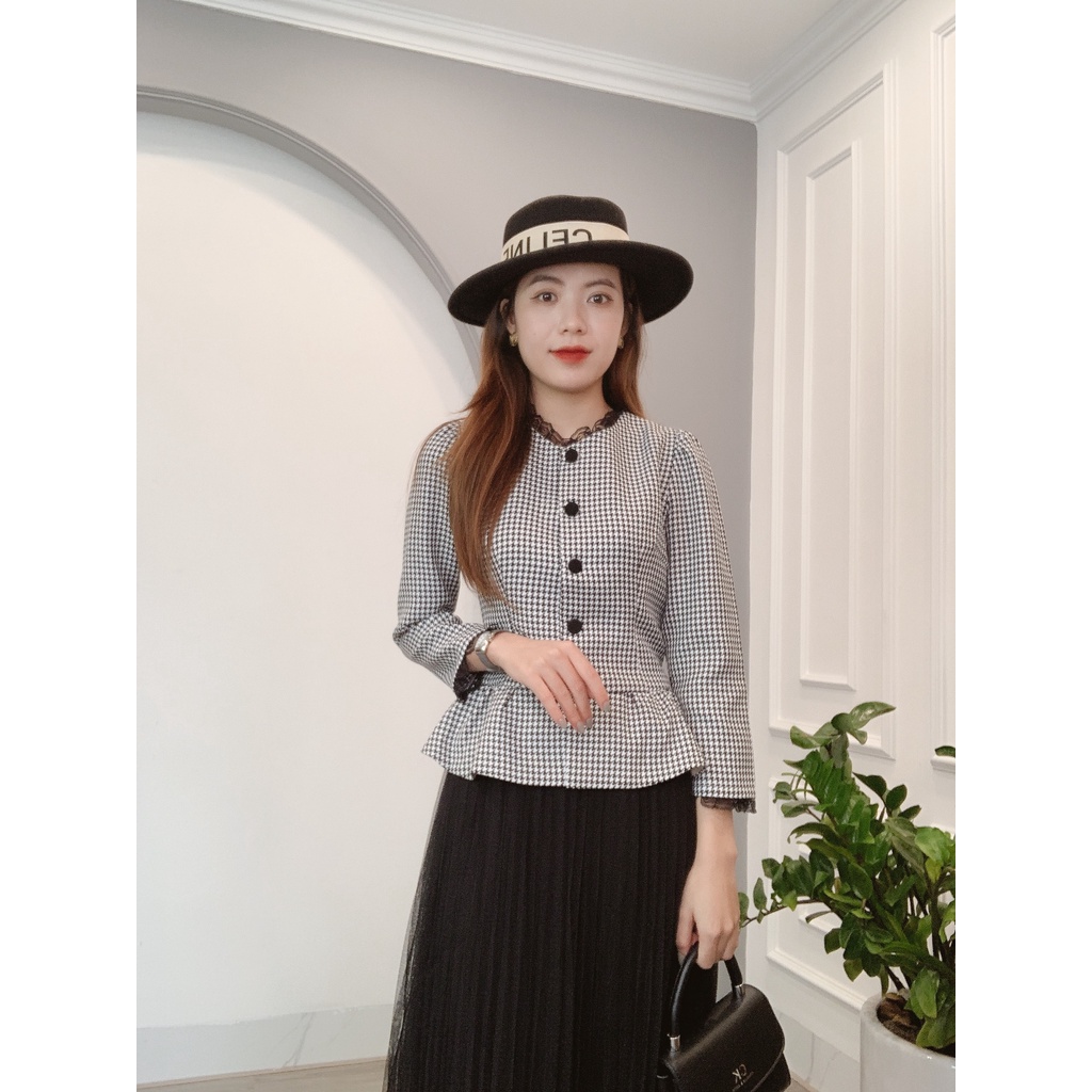 Áo Peplum Dạ Cổ Và Tay Viền Ren Min House