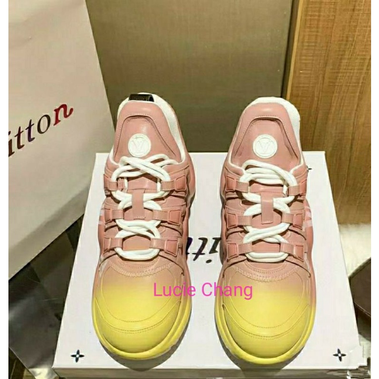 Giày thể thao Sneaker LV bản màu pha loang hồng xanh