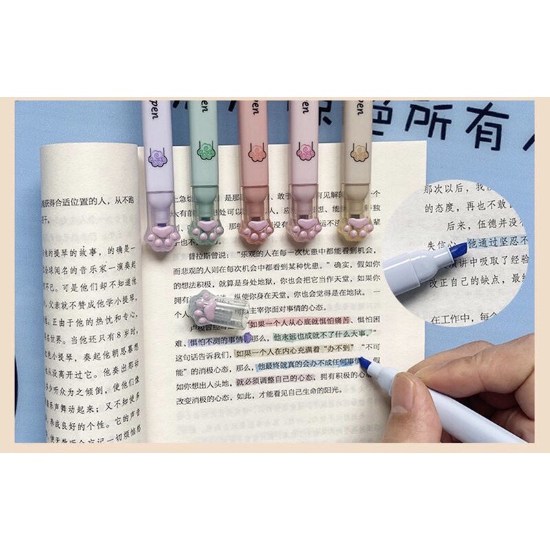 Set 6 bút HIGHLIGHTER hình bàn chân mèo - bút đánh dấu - bút nhớ dòng