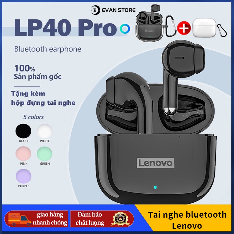 Tai nghe bluetooth không dây Lenovo LP40pro mới bản chống ồn điểu khiển kép,Chống thấm nước,Tặng kèm hộp đựng tai nghe