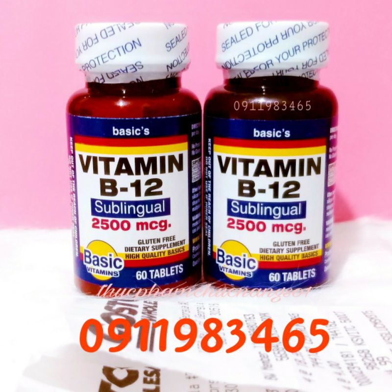 Vitamin B12 2500mg Basic's 60 Viên Hàng Mỹ