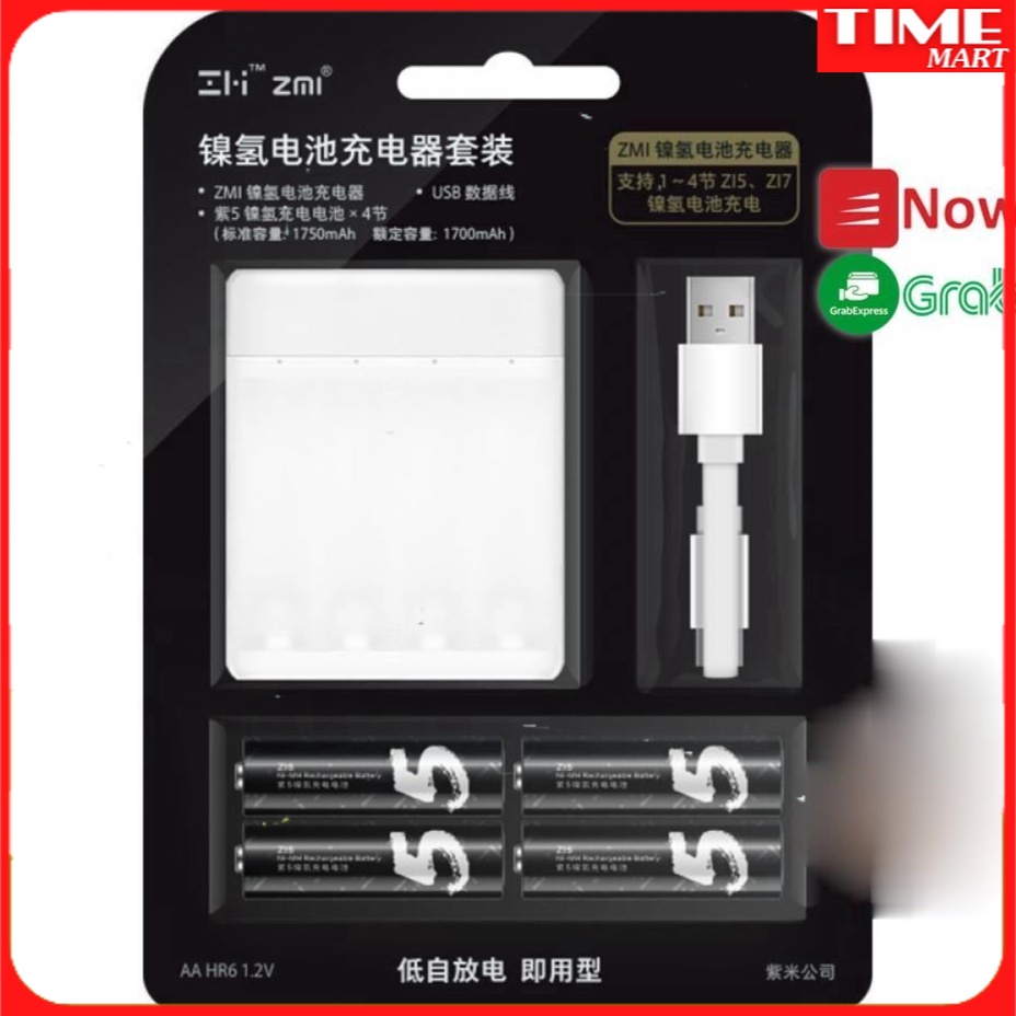 COMBO Bộ Sạc Pin AA/AAA Xiaomi Youpin ZMI PB411 Kèm Pin Sạc AA Xiaomi Zi5 Zi7 Chính Hãng[TIME_MART Siêu Thị Tiện ích Gia