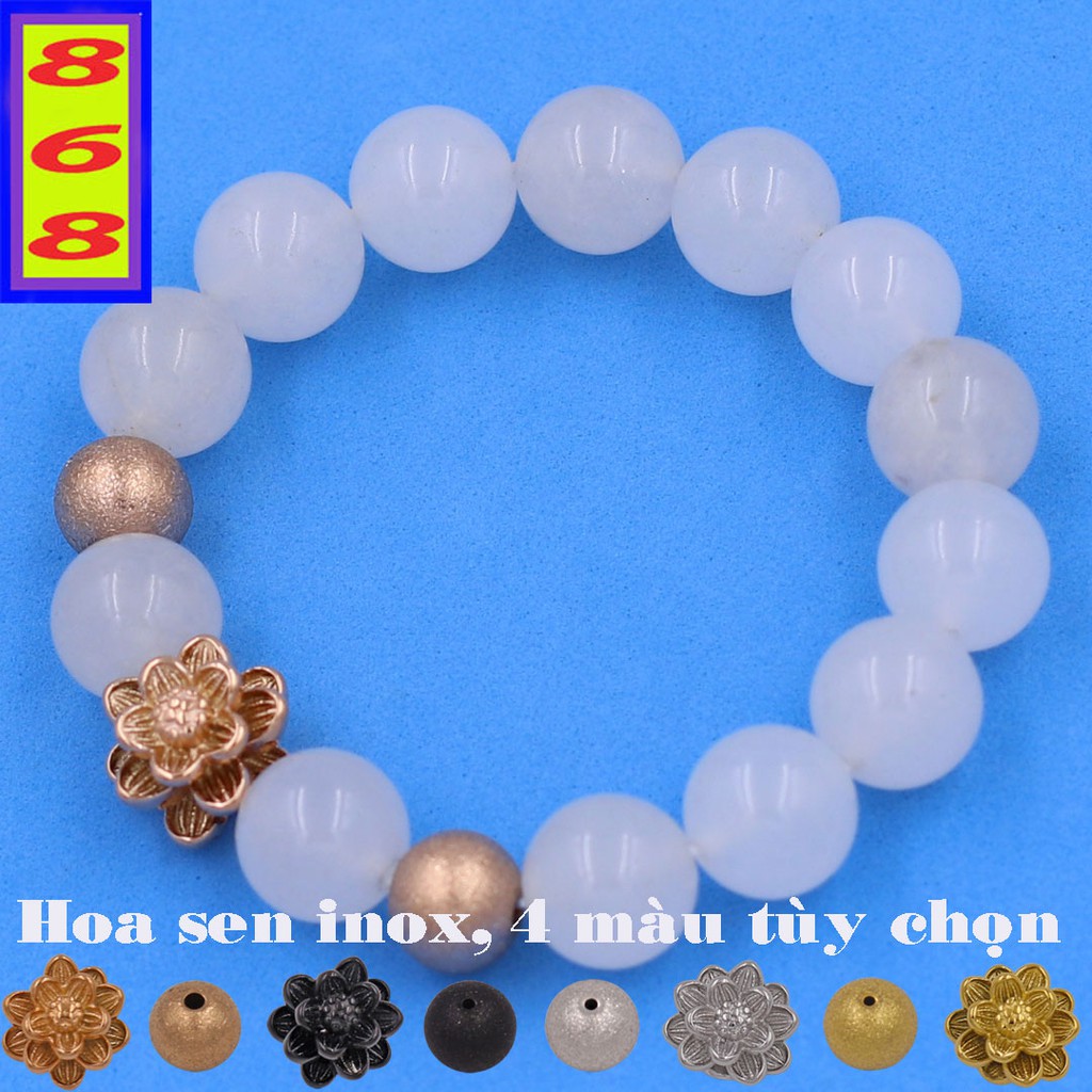 Chuỗi Tay Hoa Sen Inox Phong Thủy đá Trắng 8 ly, 10 ly, 12 ly, 12 ly - Phong thủy 868