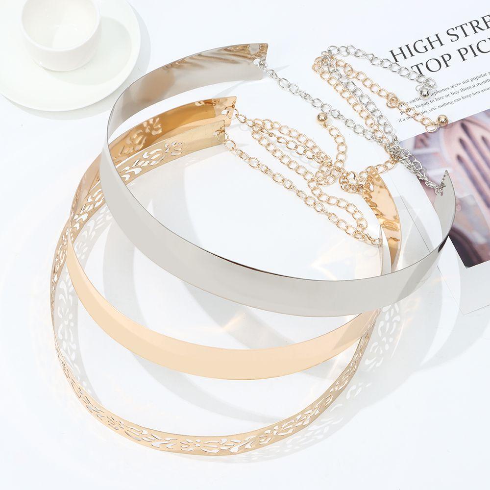 Thắt Lưng Bản Rộng Bằng Kim Loại Đính Sequin Sang Trọng Có Thể Điều Chỉnh