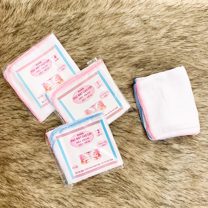 Khăn sữa cho bé Kiba siêu mềm siêu thấm 2 lớp, 3 lớp, 4 lớp kích thước 25x25cm – Set 10 khăn tiện lợi Baby-S – SKH005