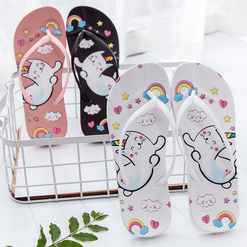 Dép Xỏ Ngón Xốp Màu Cầu Vồng Hình Mèo Dễ Thương Cho Nữ