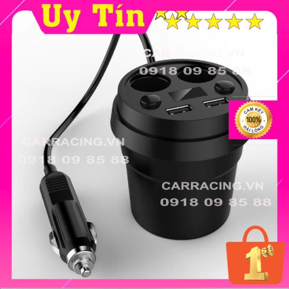 Cốc chia sạc  TRÒN HY-18 chất lượng cao (2 tẩu tròn 2 USB) bảo hành 6 tháng - Đèn Led báo Vol - Tẩu Sạc Ô TÔ