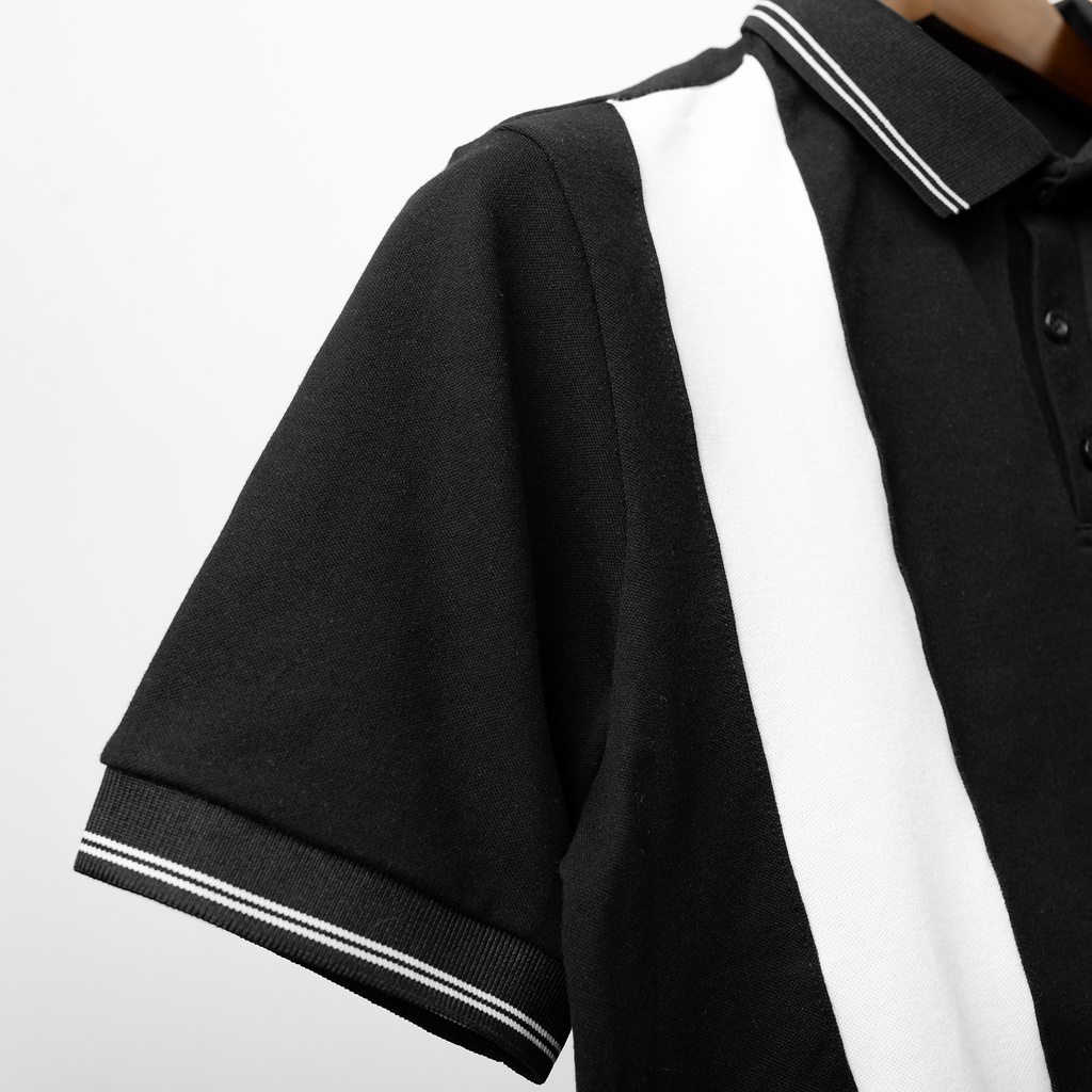 Áo thun POLO nam SEELU Fullbox, vải cá sấu Cotton, chống nhăn, thoáng mát - Phối 2 sọc thân