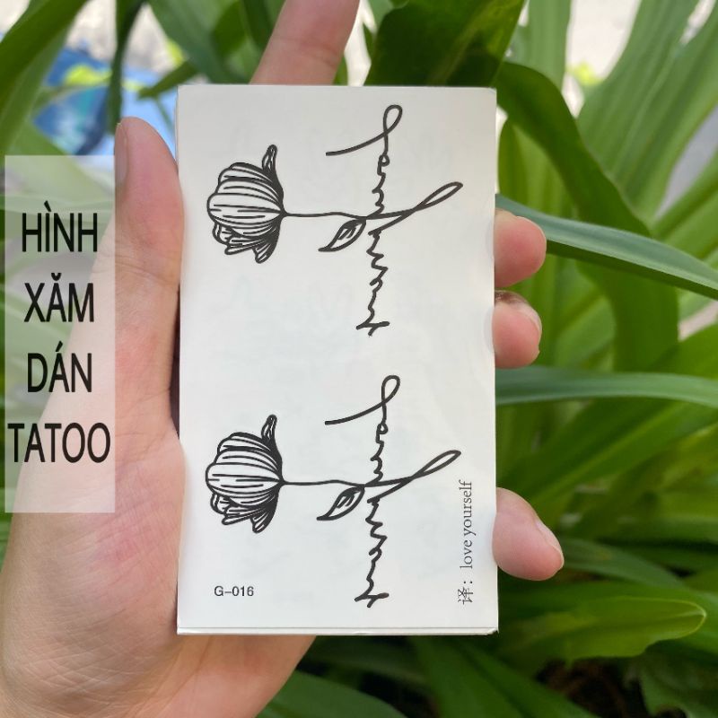 Hình xăm hoa chữ &quot;love yourself&quot; g16. Xăm dán tatoo tạm thời size &lt;10x6cm