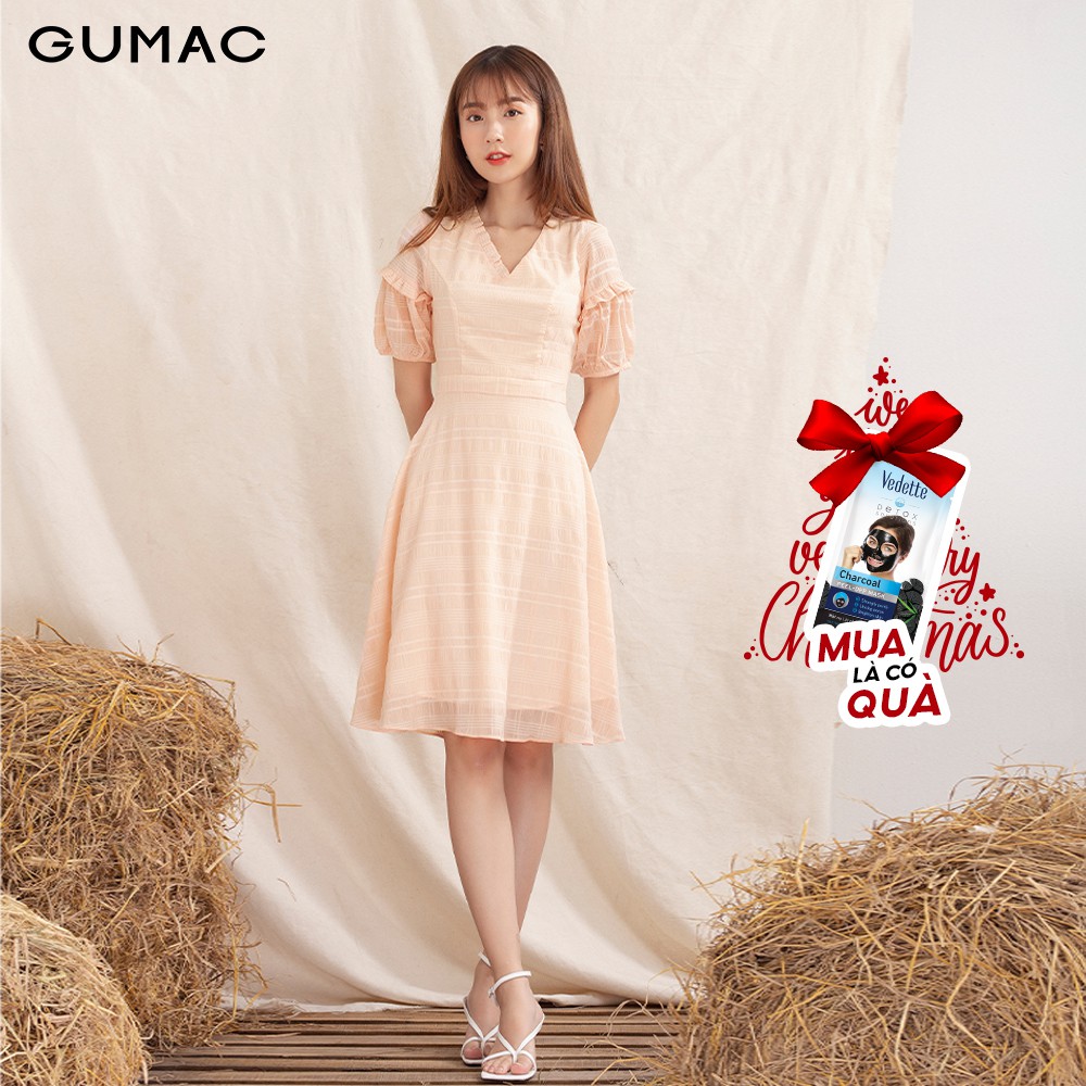 Đầm cổ V xếp bèo GUMAC DA1001 | BigBuy360 - bigbuy360.vn