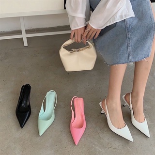 Giày cao gót mũi nhọn hở gót chất da pu sang chảnh cực nữ tính