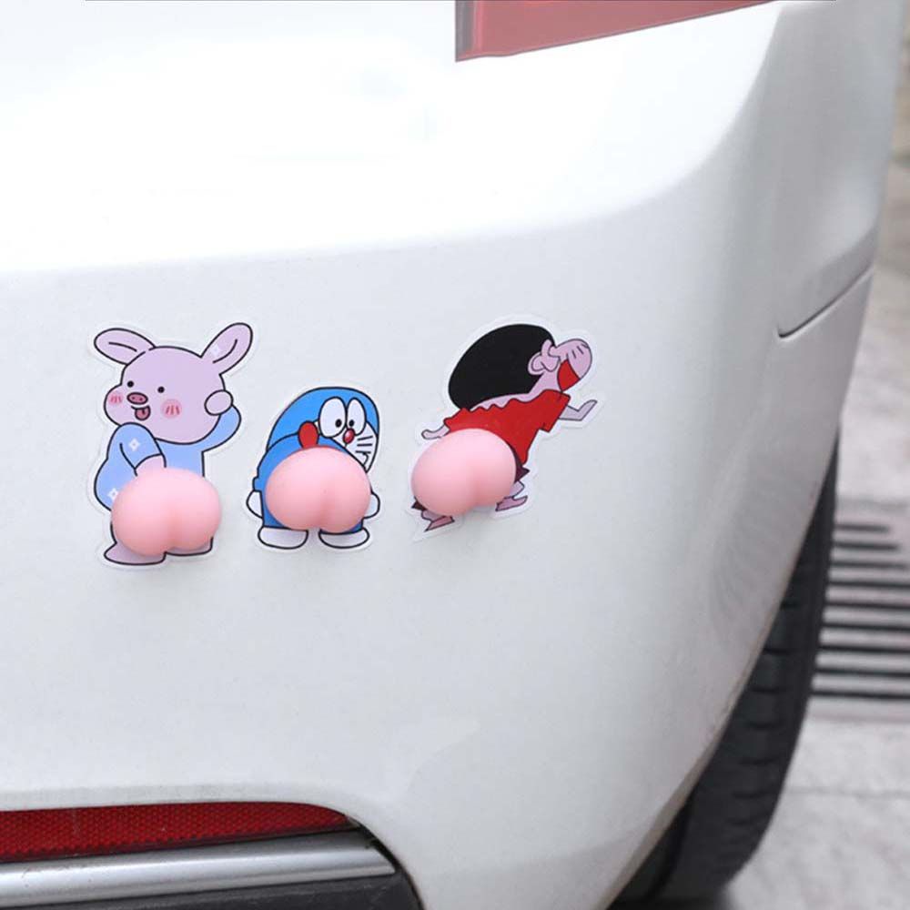 Miếng dán trang trí cửa xe hơi bằng gel silica hình hoạt hình 3D chống va chạm vui nhộn
