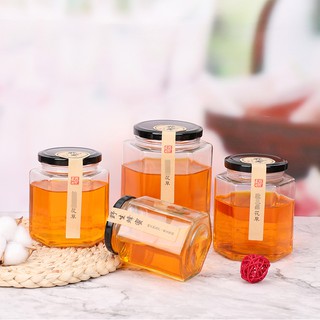 Hũ Thủy Tinh Lục Giác JIMMEAL Nắp Thiếc Đen Đựng Thực Phẩm, Đồ Khô Lọ Thủy Tinh, Hộp Thủy Tinh Lục Giác