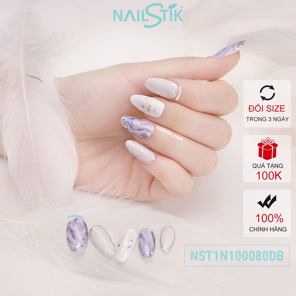 Móng úp thiết kế by NAILSTIK, màu tím xám, form móng bầu, ngắn/dài, 080