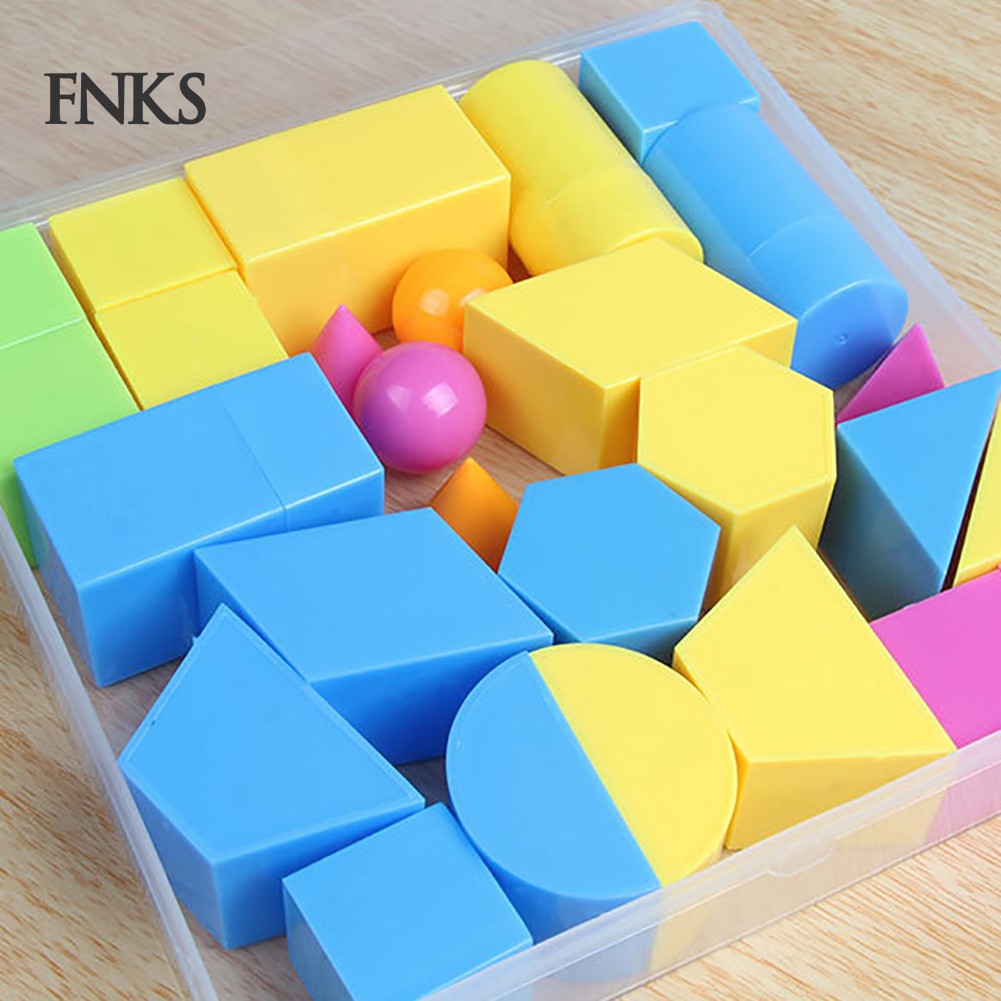 Bộ 24 món đồ chơi hình học 3D màu trơn dùng dạy toán cho trẻ em