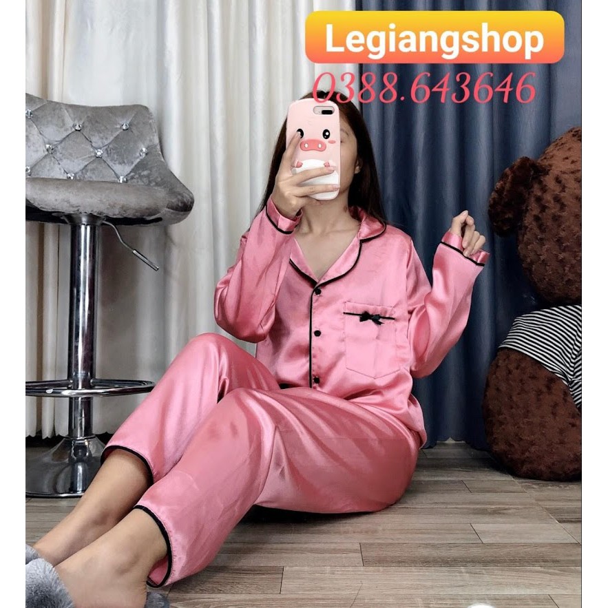 Đồ bộ mặc nhà pijama phi lụa nơ