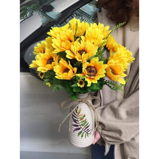 Hoa lụa - 🌻Cành Hoa Hướng Dương 9 bông Kèm Điểm cao 46cm🌻 - Hoa giả trang trí lọ hoa, hàng rào