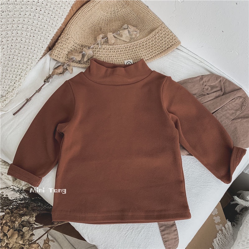 MNGRL Áo Thun Dài Tay Cổ Lọ Cotton Màu Sắc Thời Trang Xuân Thu Phong Cách Hàn Quốc Dành Cho Bé Trai Và Bé Gái