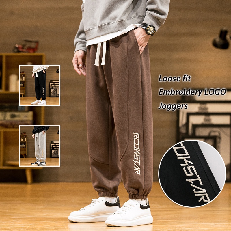 Quần jogger Legging Dây Rút Dáng Rộng Thêu Họa Tiết Thời Trang Mùa Thu Cho Nam Và Nữ