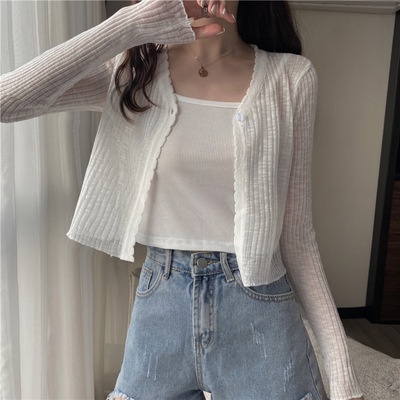Áo Khoác Cardigan Dệt Kim Vải Lụa Mỏng Tay Dài Chống Nắng Thời Trang Xuân Hè Phong Cách Mới