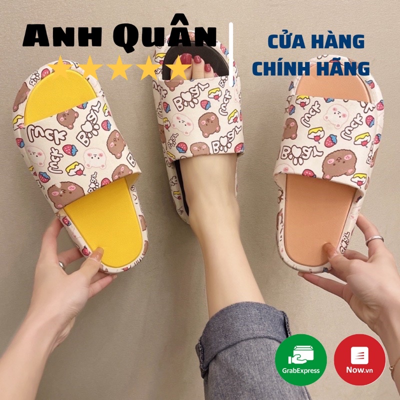 Dép quai ngang nữ đúc nguyên khối siêu êm , siêu dễ thương hình GẤU BEAR TRÁI DÂU ngộ nghĩnh