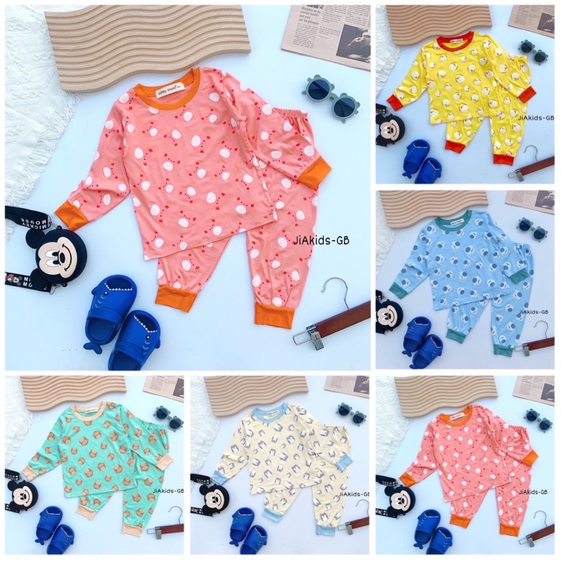 NT003 Bộ dài tay thun lạnh Minky Mom in hoạ tiết toàn thân cho bé