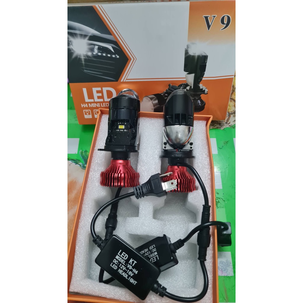 Led 2 bi cầu mini H4 45W 2 bi cốt bi pha và pha phản xạ mã đèn V9 nâng cấp có 15 chip led điện 12v và ô tô.